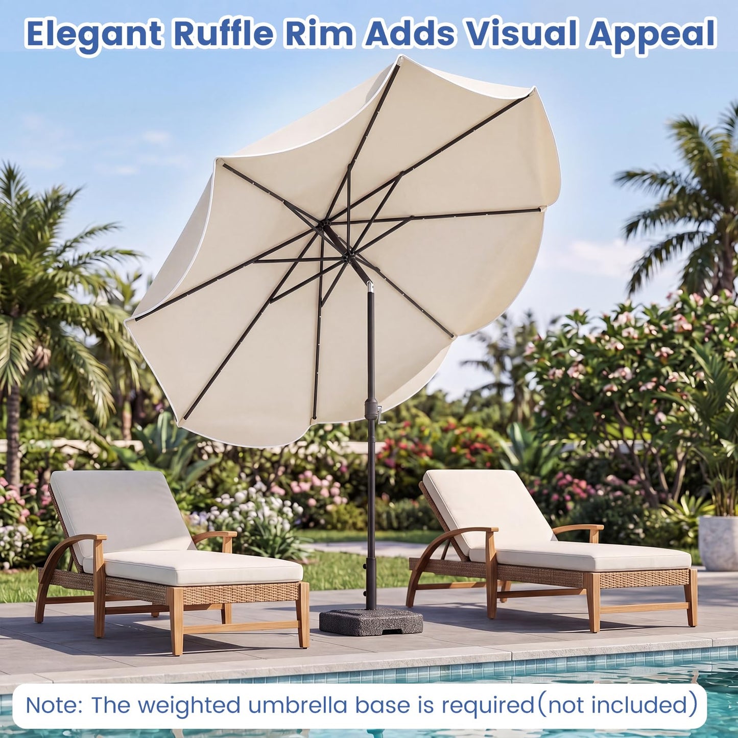 Tangkula 10 FT Solar Patio Umbrella | 2-Tiers Outdoor Scalloped Table Umbrella with 24 LED Lights
