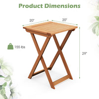Tangkula 20 Inch Patio Folding Table, Outdoor Hardwood Bistro Table with Slatted Tabletop, Square Wood Foldable Table for Backyard