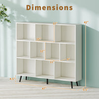 Tangkula 10-Cube Bookcase | Modern 47" L Storage Bookshelf with 5 Tapered Metal Legs & 2 Anti-Tip Kit