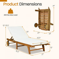 Tangkula Folding Patio Eucalyptus Wood Chaise Lounge with 5-Level Adjustable Backrest (1/2)