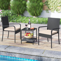 Tangkula 3 Pieces Patio Furniture Set with 2 Tier Tempered Glass Tabletop Table