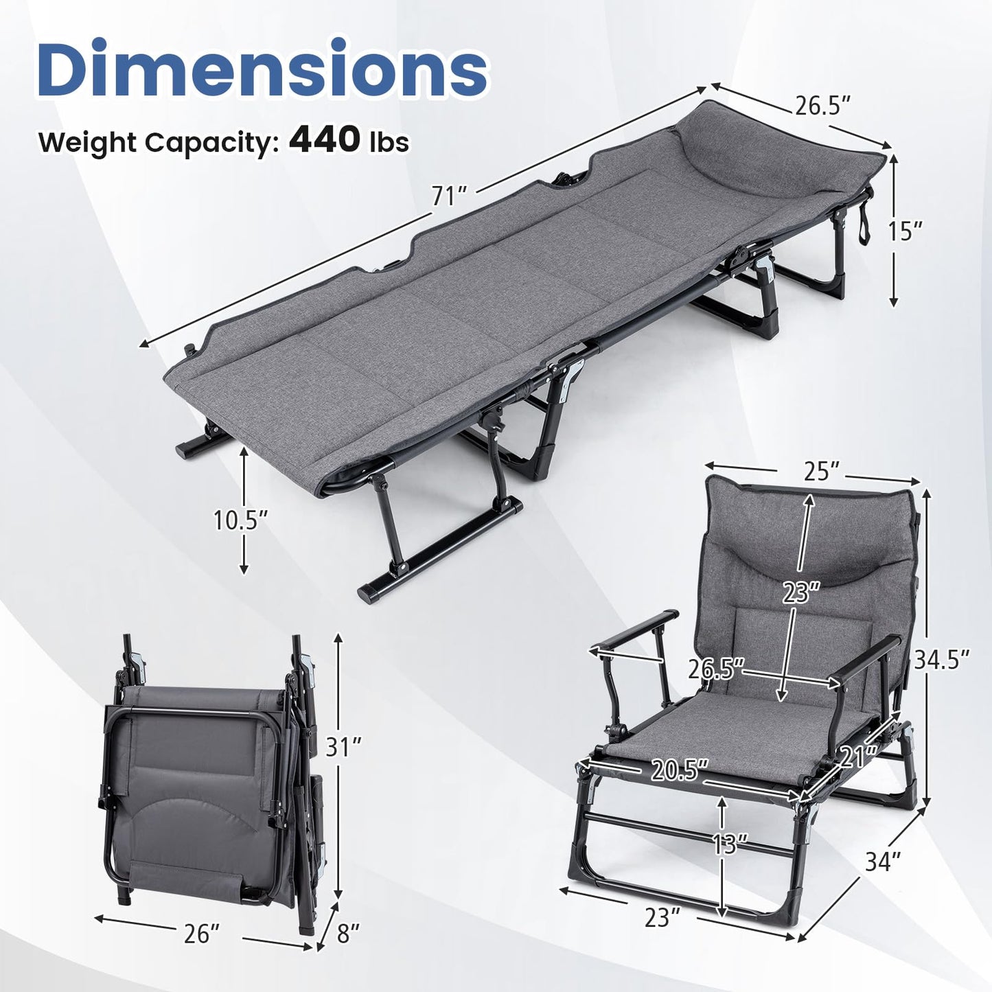 Tangkula 3 in 1 Lounge Chair Outdoor with Cushion
