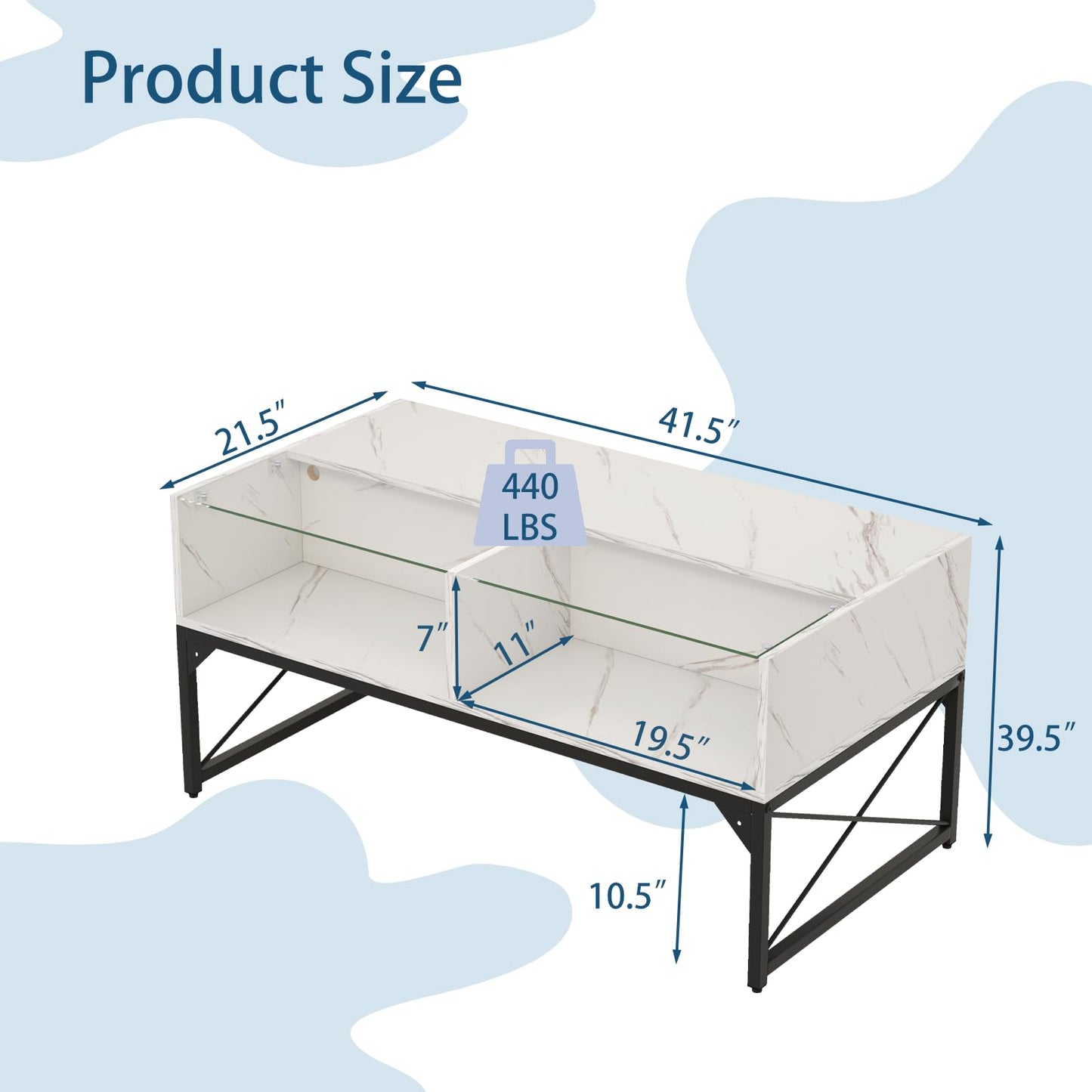 Tangkula LED Coffee Table with 4 Storage Cubes