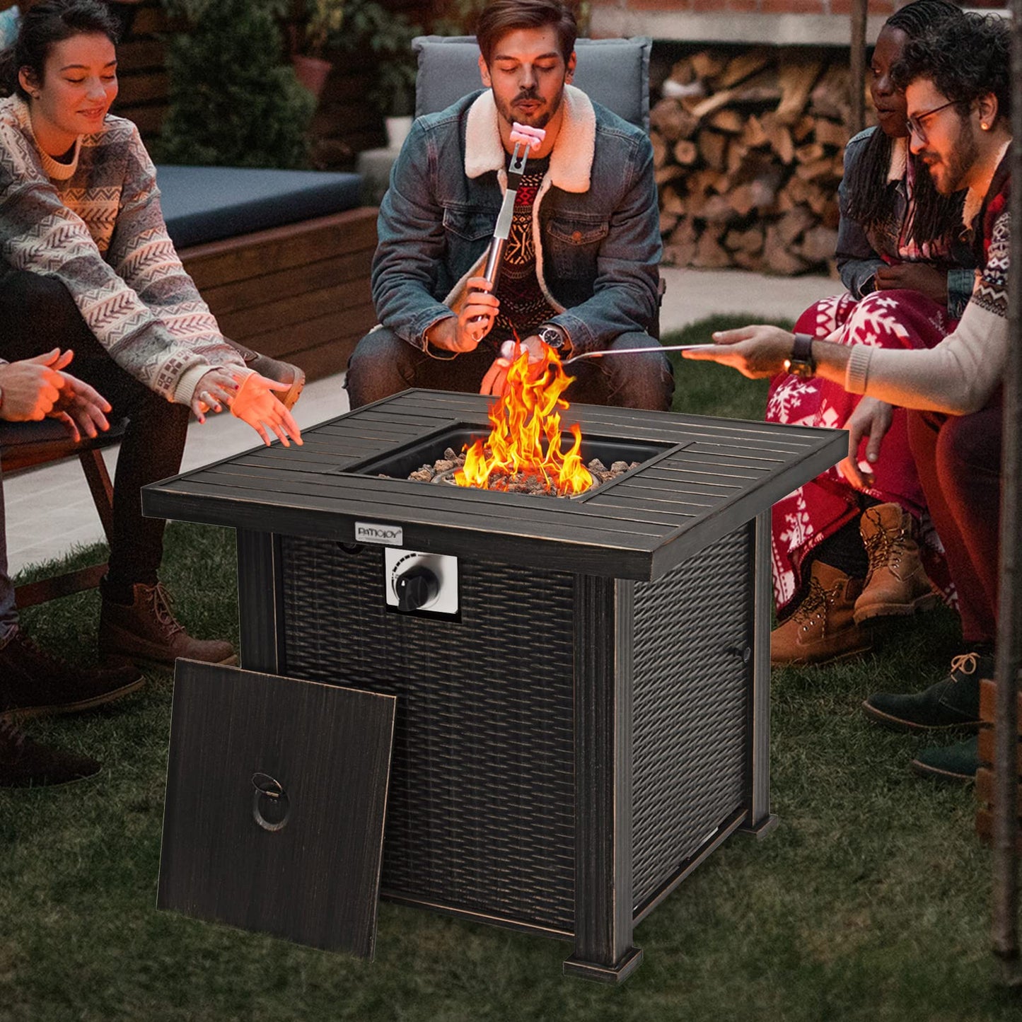 Tangkula 30 Inch Fire Pit Table with Removable Lid