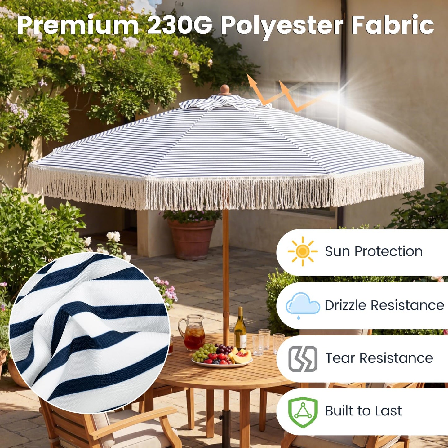 Tangkula 7Ft Patio Umbrella with Fringe 2-Tier Outdoor Boho Umbrella