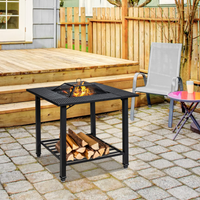 Tangkula 4 in 1 Outdoor Fire Pit, Heavy Duty Metal Square Wood Burning Fire Pit with Spark Screen Cover