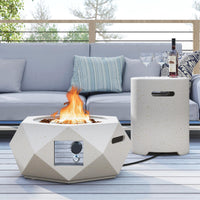 Ensemble table foyer propane Tangkula, braséro à gaz hexagonal en terrazzo de 28 po avec support de réservoir escamotable