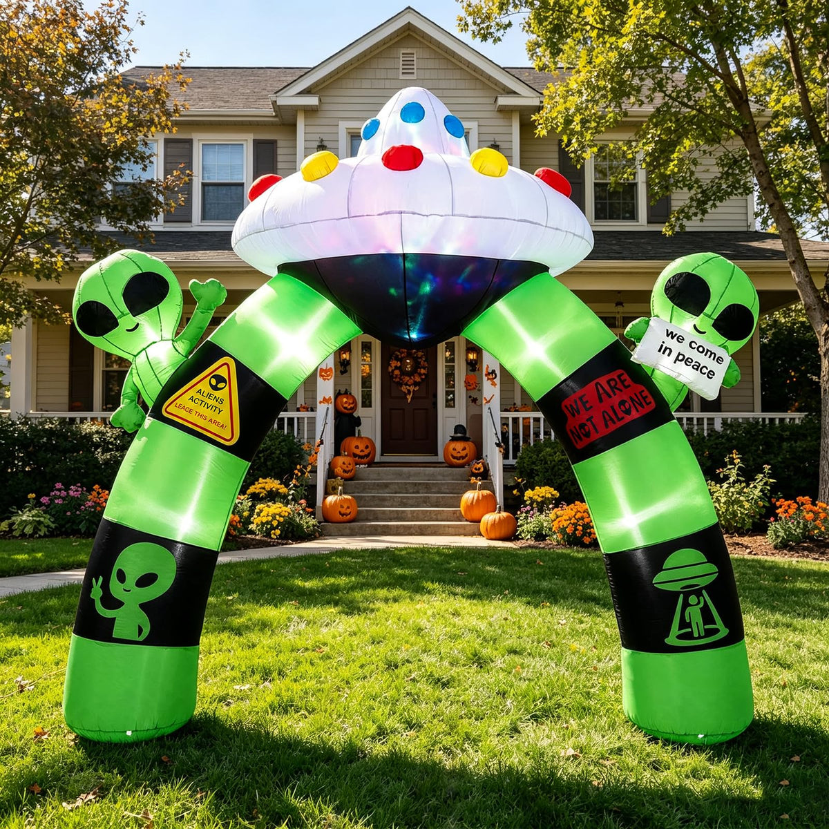 Tangkula 10.5 FT Halloween Lighted Inflatable Alien Archway with LED Lights