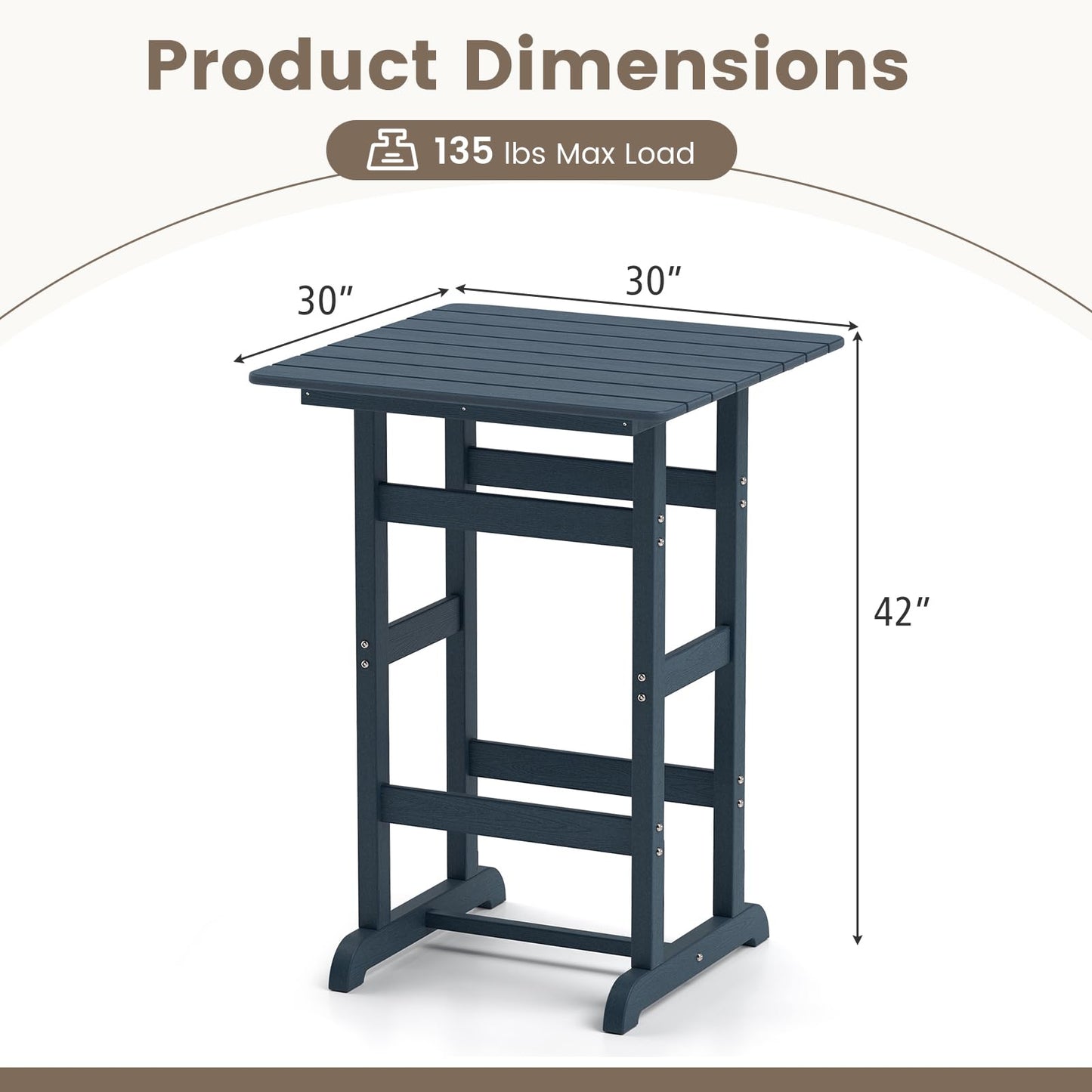 Tangkula 30" x 30" Square Bar Table