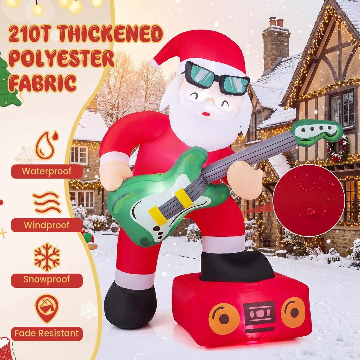 Tangkula 8 FT Christmas Inflatable Santa Claus Plays Guitar Decoration