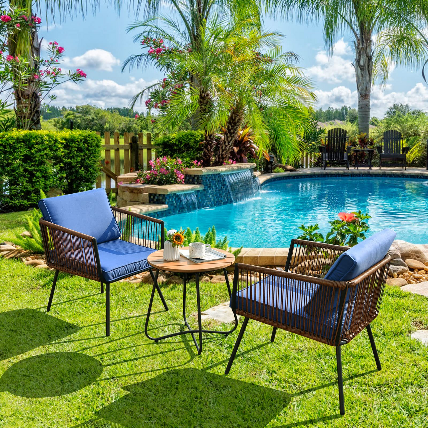 3 Pieces Patio Bistro Set, Outdoor Conversation Chair Set with Coffee Table