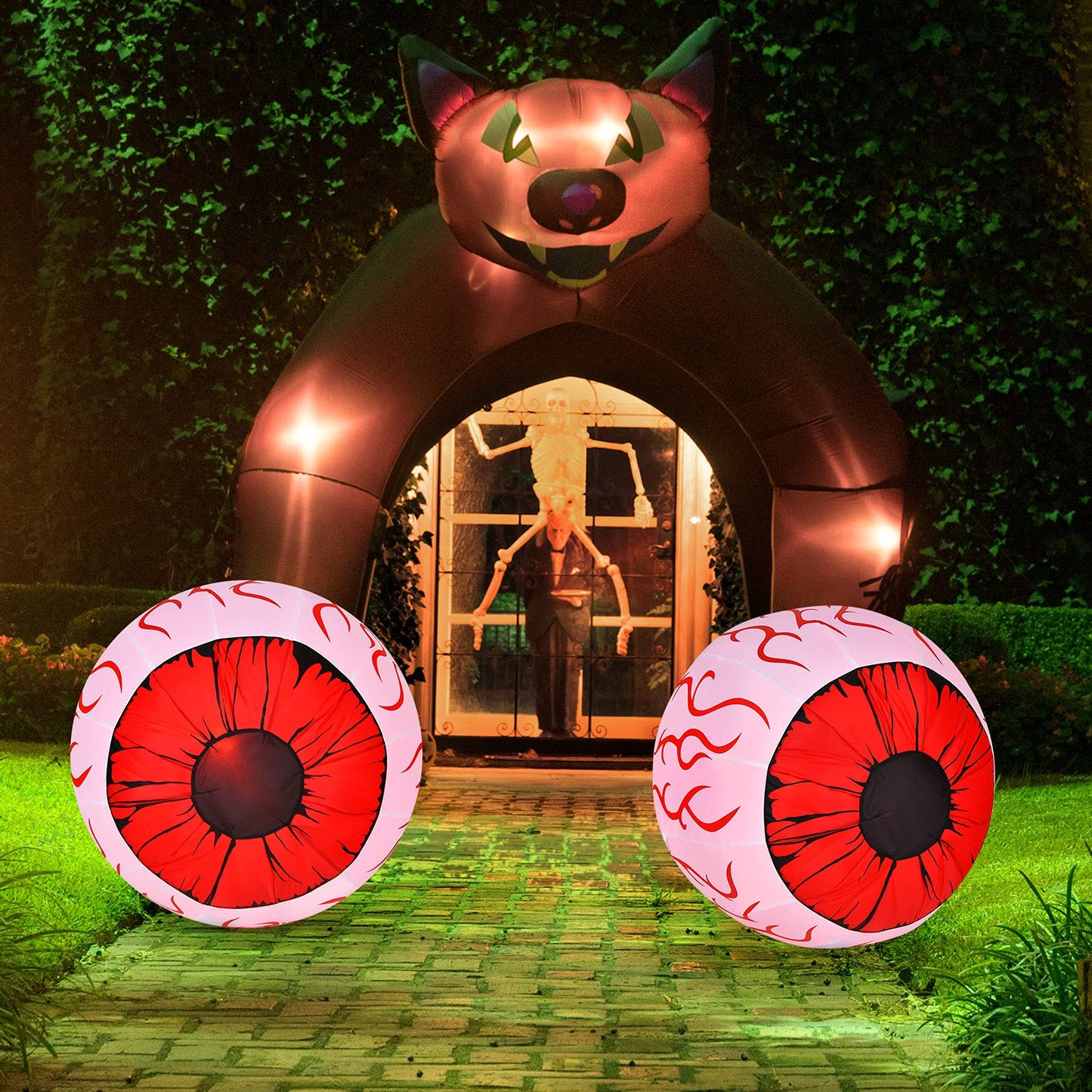 2 Pack 3 FT Halloween Inflatable Huge Eyeballs W/ Air Blower, Red LED Lights