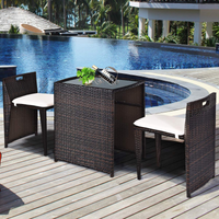 3 PCS Outdoor Rattan Dining Set  - Tangkula