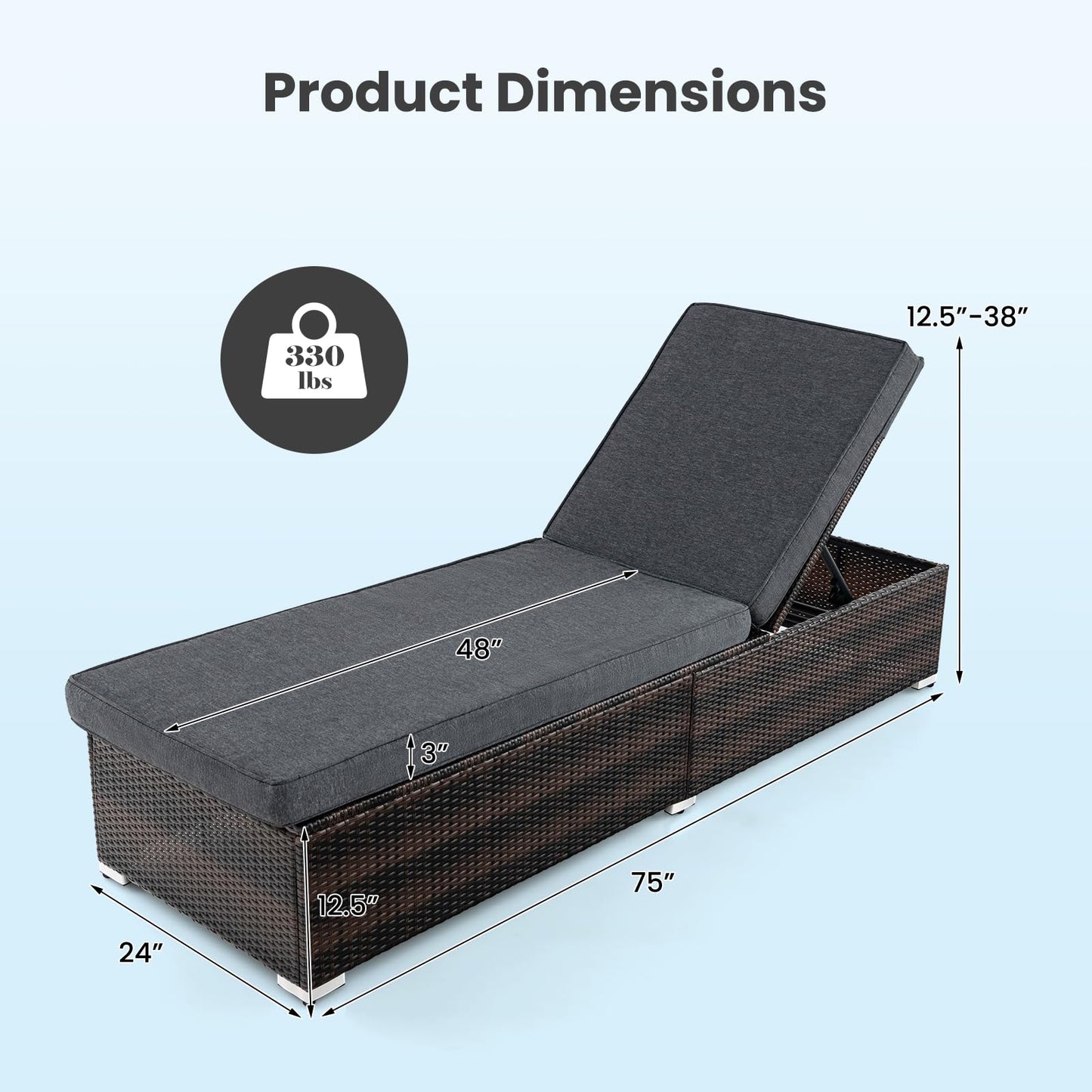 Tangkula Outdoor Chaise Lounge, Patio Wicker Lounge Chair w/ 4-Level Backrest, Heavy-Duty Metal Frame