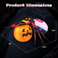 Tangkula 5 FT Halloween Inflatable Spider with Pumpkin, LED Lighted Halloween Decoration with Colorful Rotating Light
