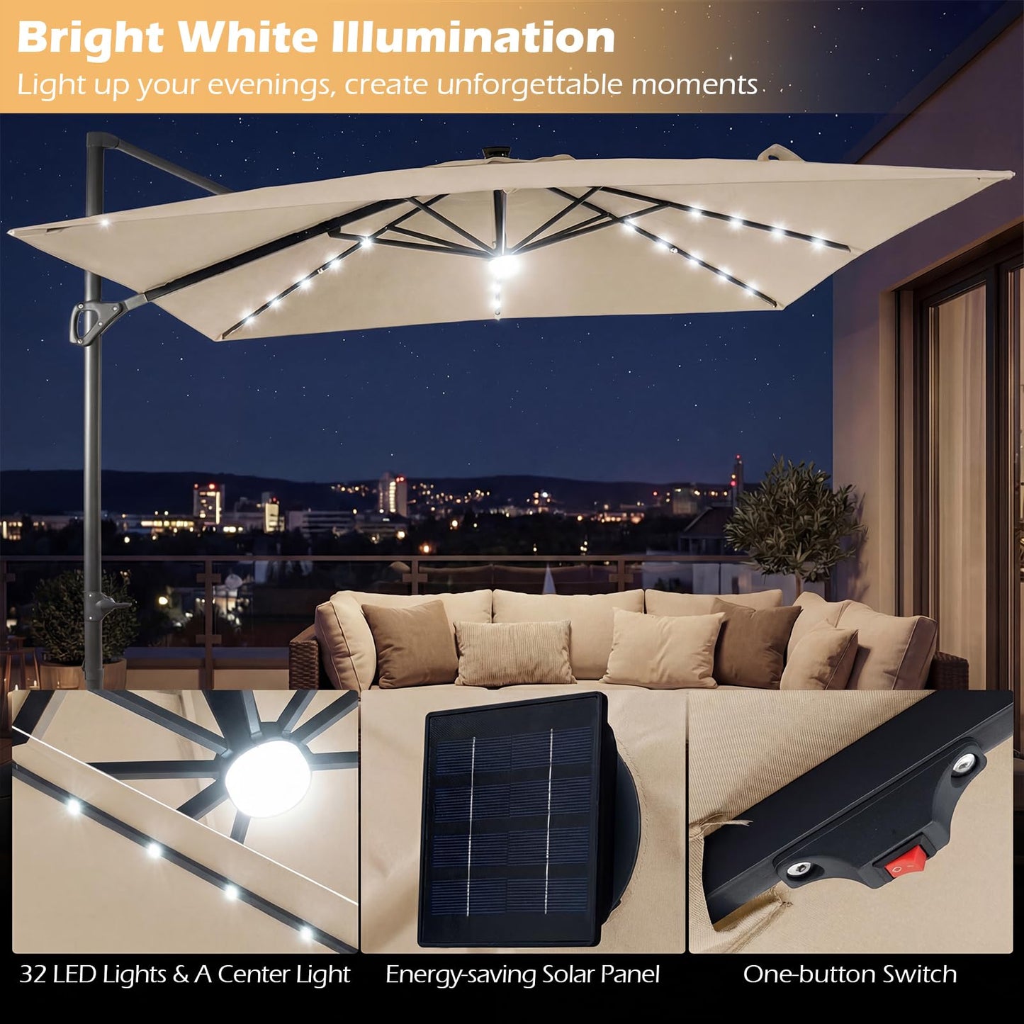 Tangkula 10 FT Solar Patio Umbrella with Base Included
