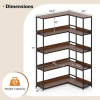 Tangkula Large Corner Bookshelf 90 Degrees 5-Tier Industrial Wood Open Corner Bookcase