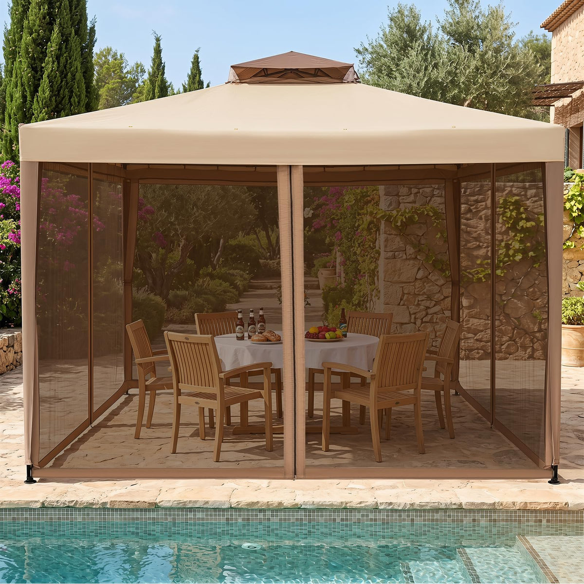 Tangkula 10x10 Ft Outdoor Gazebo with Zippered Mesh Netting