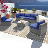 Outdoor Wicker Furniture Set with Tempered Glass Coffee Table, Comfy Seat & Back Cushions