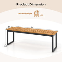 Tangkula Patio Dining Bench, 2-3-person Backless Bench with Slatted Seat & Metal Legs, Indoor Outdoor Bench for Entryway