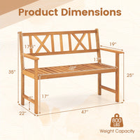 Tangkula 2-Person Acacia Wood Outdoor Garden Bench with Cushion(Without seat cushion)