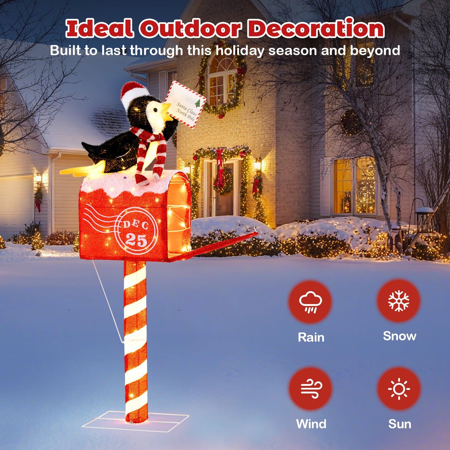 Tangkula 4,8 FT Pingouin Lumineux de Noël sur Boîte aux Lettres