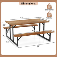 Tangkula 6 Person Acacia Wood Picnic Table with 2 Built in Benches