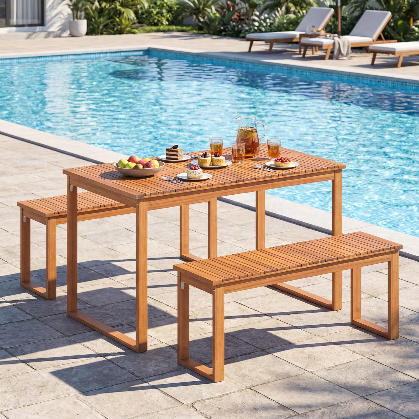 Tangkula 3 Pieces Patio Wooden Dining Set