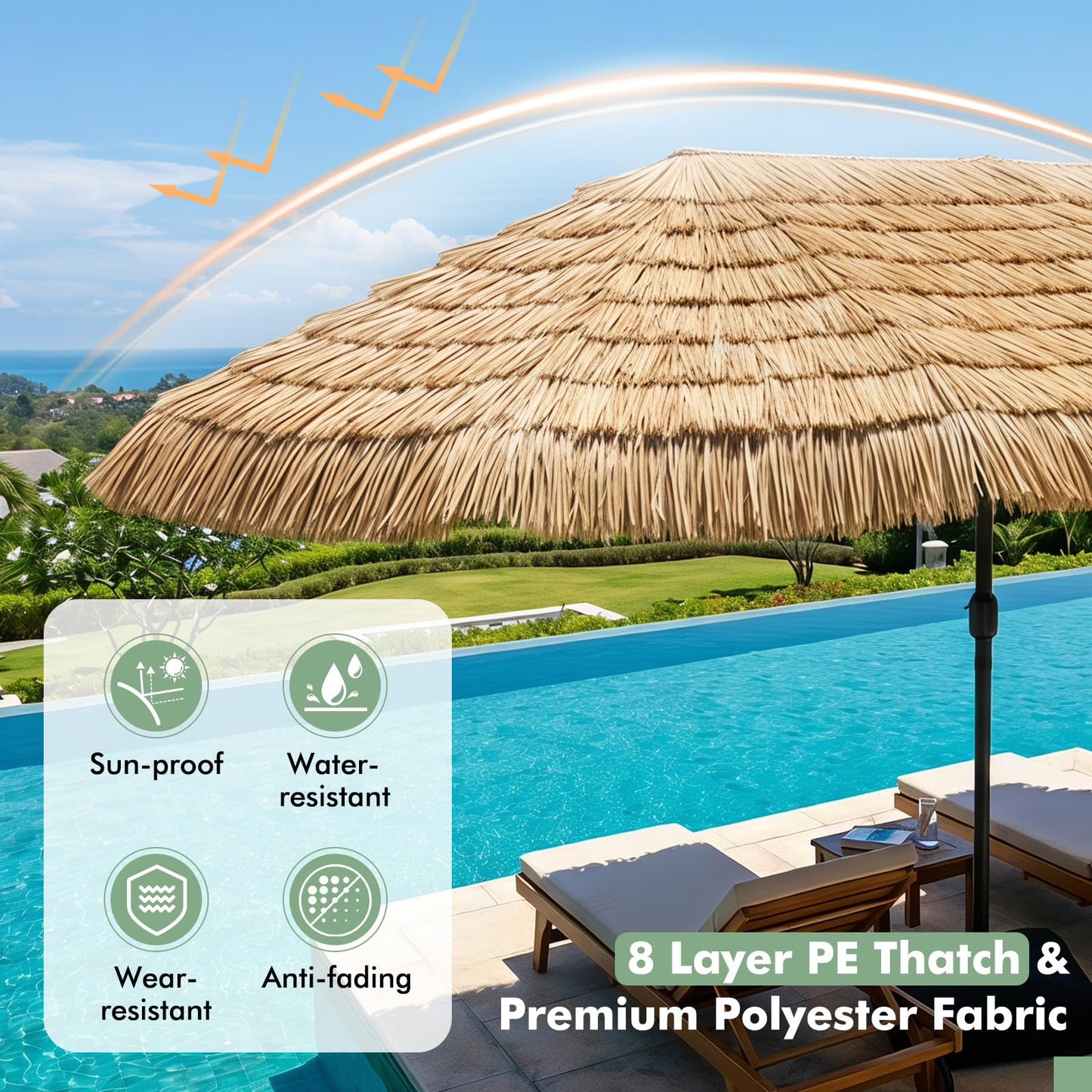 Tangkula 15 FT Tiki Patio Umbrella | Thatched PE Grass