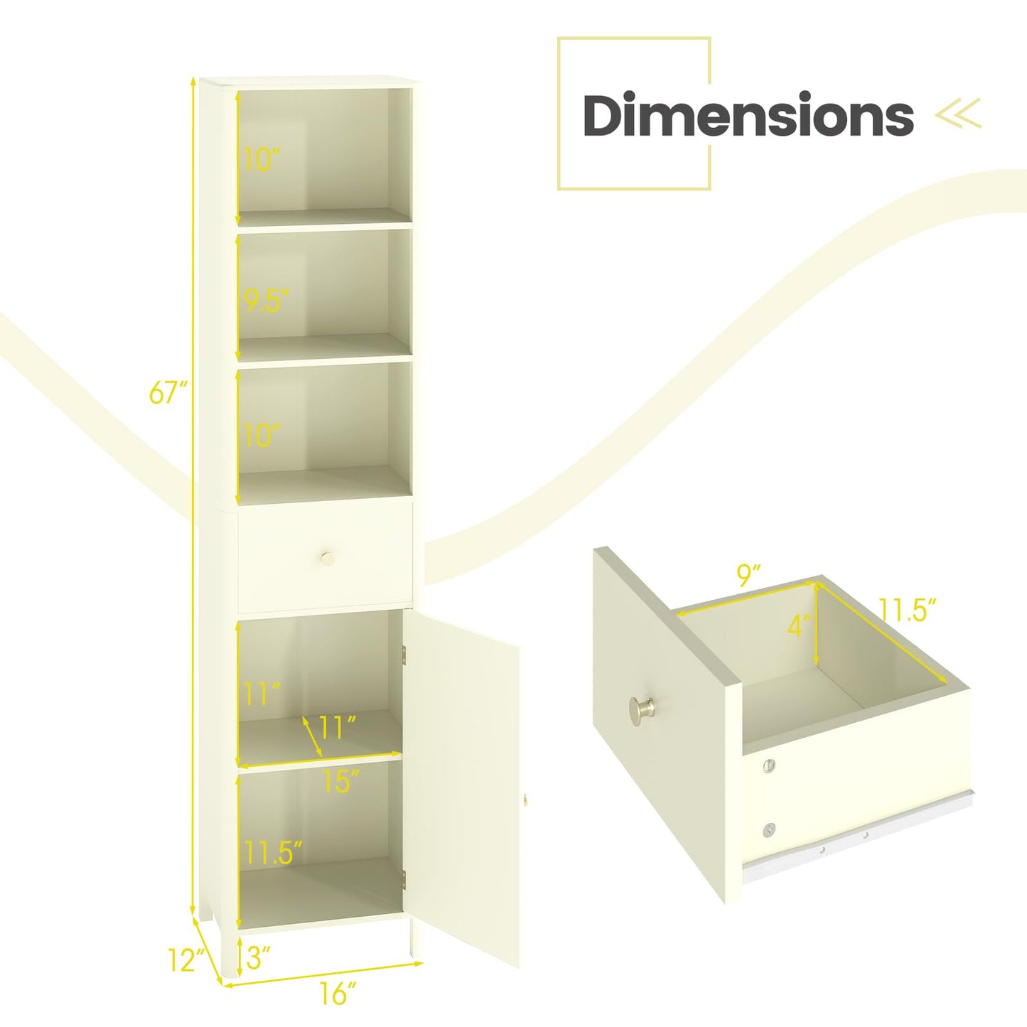 Tangkula 67" Tall Bathroom Cabinet Narrow Floor Cabinet