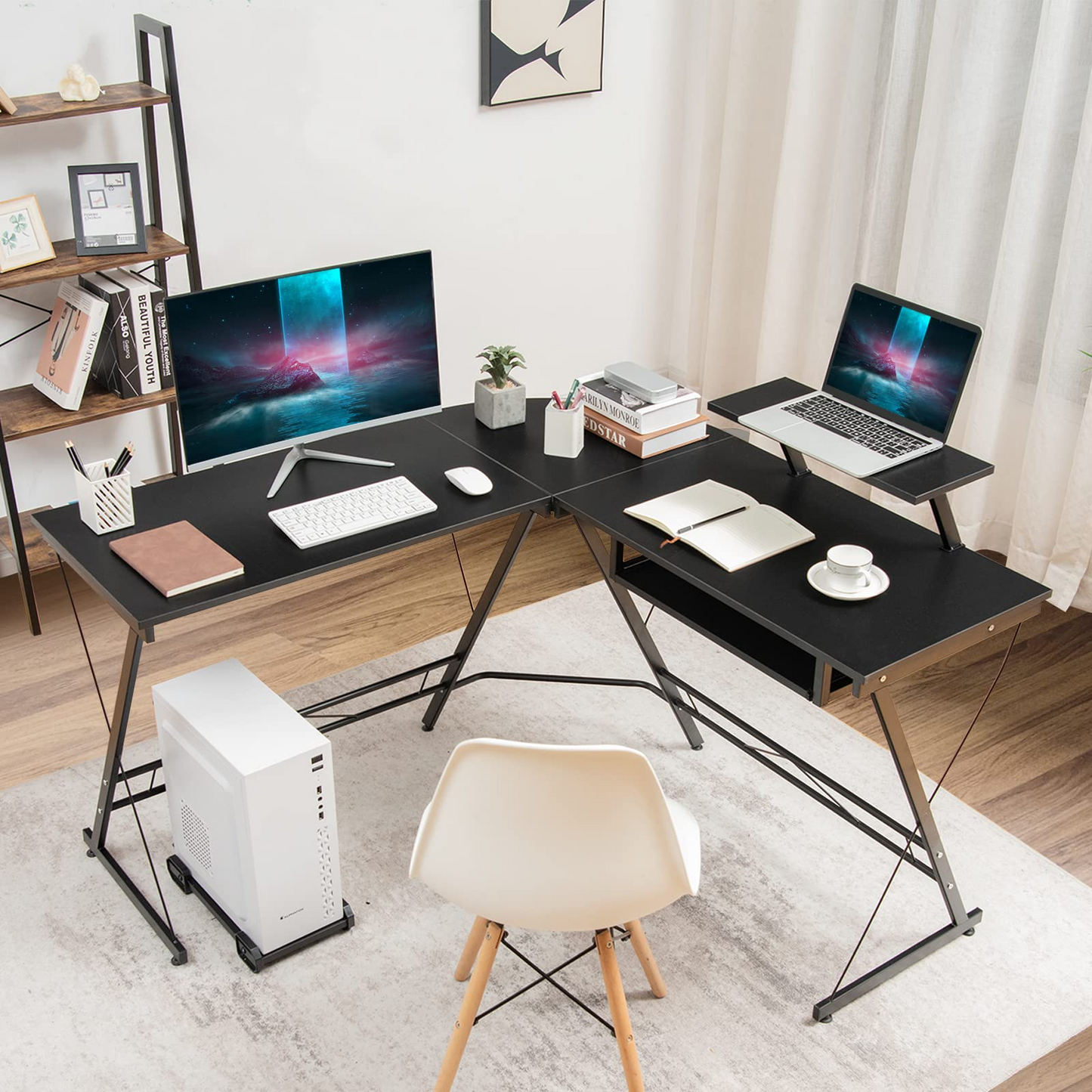 Tangkula L-Shaped Computer Desk, Home Office Corner Workstation