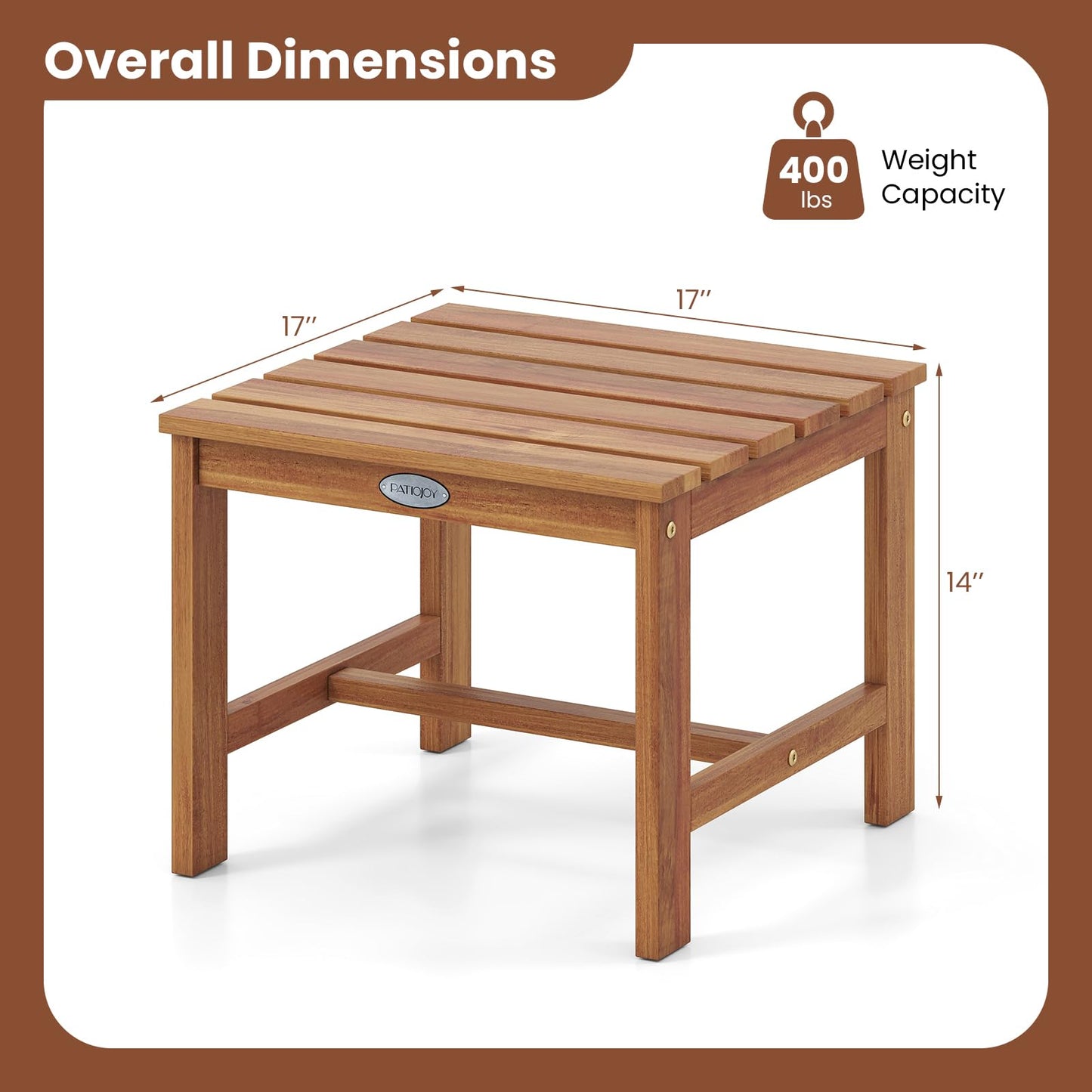 Tangkula 17" Patio Acacia Wood Side Table