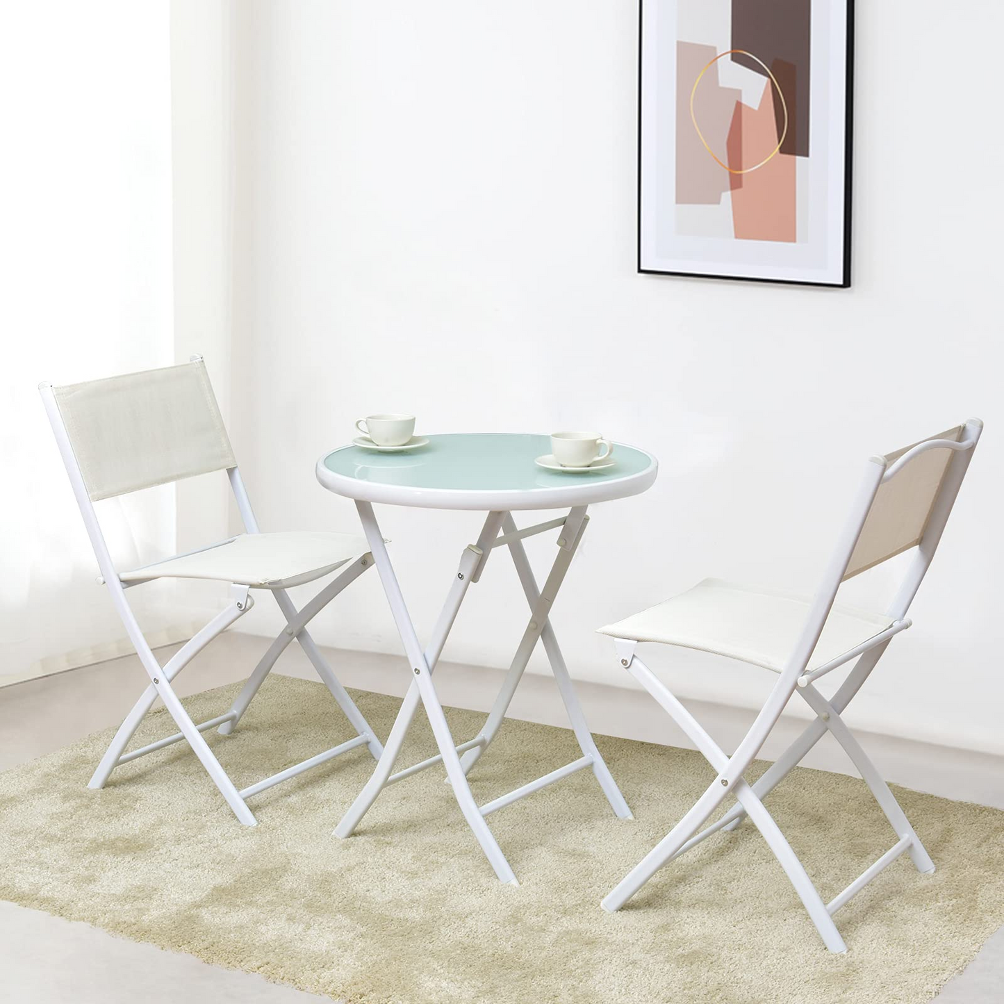 Tangkula 3 Pieces Folding Patio Bistro Set, No Assembly Required