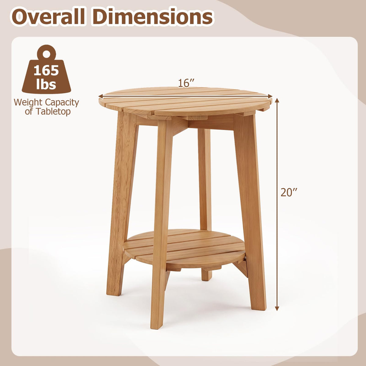 Tangkula Outdoor 2-Tier Eucalyptus Wood Side Table(1/2)