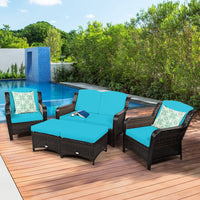 5 Pieces Patio Furniture Set, Outdoor Rattan Conversation Sofa Set with Loveseat