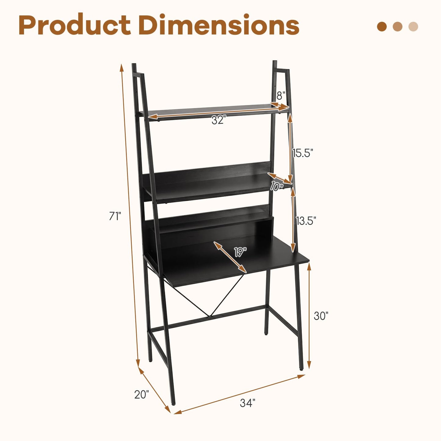 Tangkula 3-Tier Ladder Computer Desk for Home Office