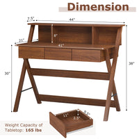 Tangkula Bureau Mid-Century avec 3 Tiroirs de Rangement