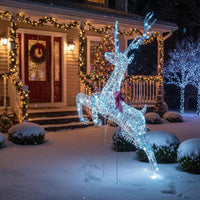 Tangkula 7.3 FT Christmas Lighted Iridescent Leaping Reindeer