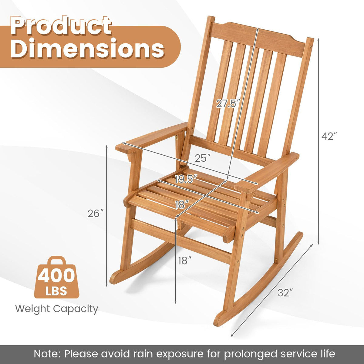 Tangkula Outdoor Patio Wood Rocking Chair for Porch Garden Backyard