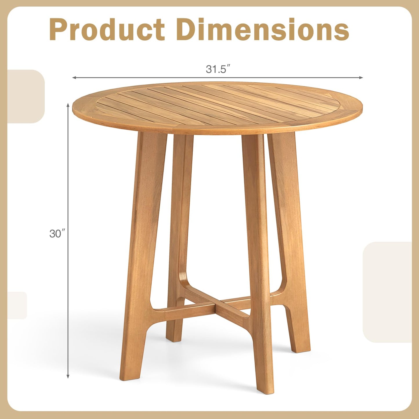 Tangkula 31.5" Round Patio Dining Table with Slatted Tabletop