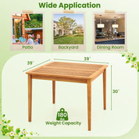 Tangkula 4-Person Outdoor Acacia Wood Dining Table, 39” Square Bistro Table with 1.96” Umbrella Hole