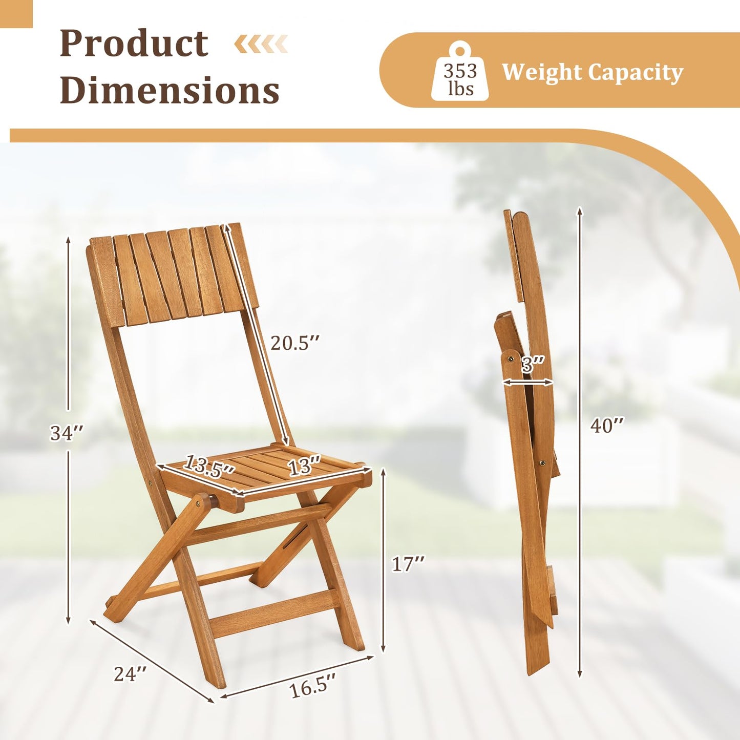 Tangkula Wood Foldable Patio Chairs Set