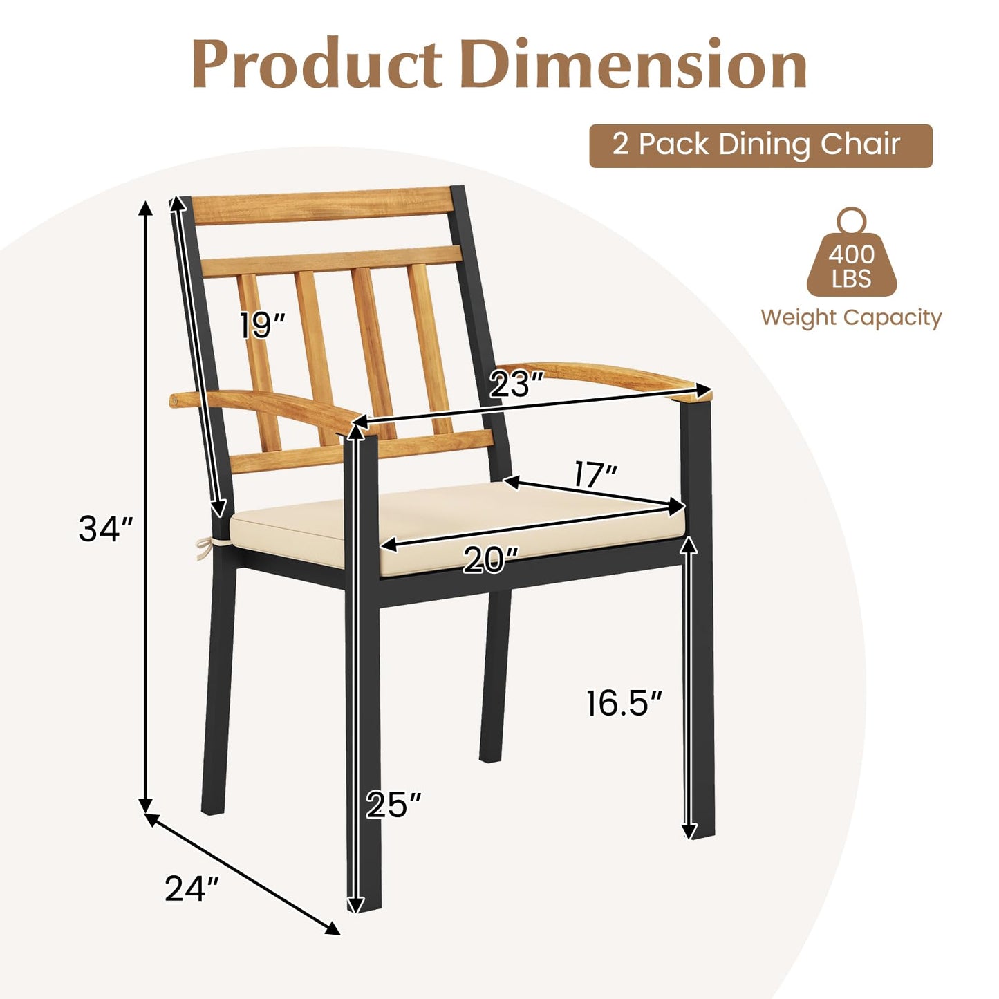 Tangkula Patio Dining Chairs Set of 2/4 Metal Outdoor Chairs