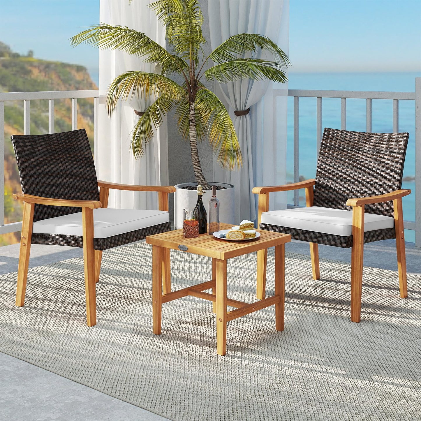 Ensemble de mobilier de patio en osier PE Tangkula 3 pièces pour véranda