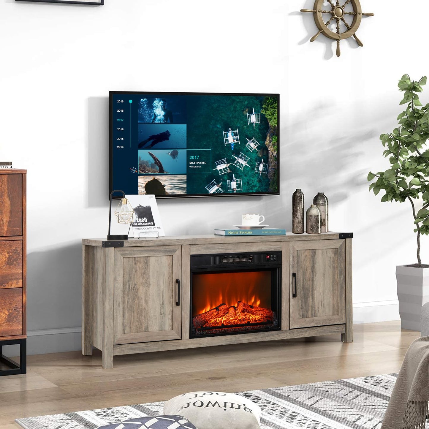Tangkula Fireplace TV Stand with 23” Electric Fireplace Insert