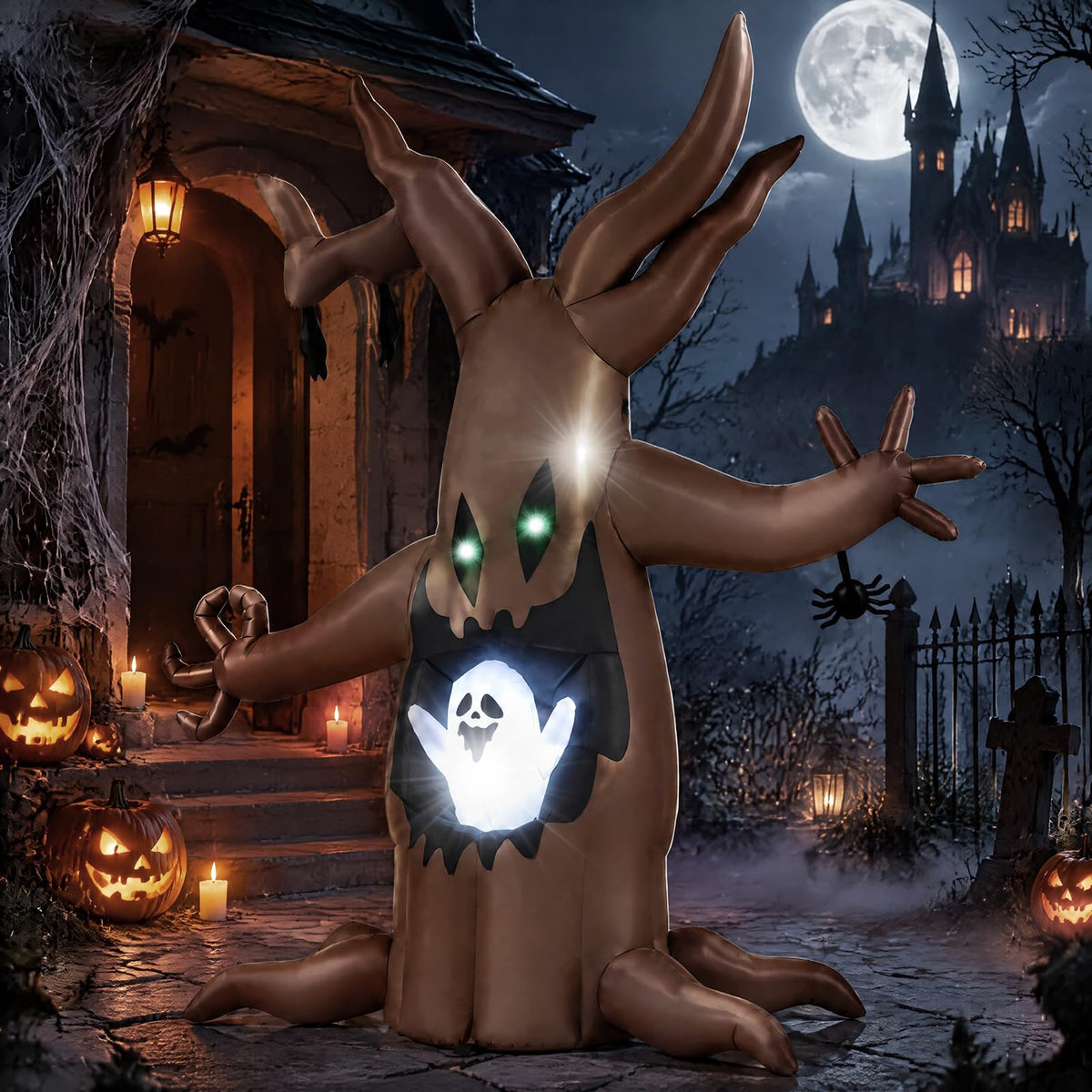 Tangkula 8 FT Halloween Inflatable Dead Tree with Animated Popping Ghost