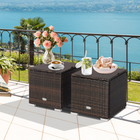 Tangkula 2 Pieces Patio Ottomans, Patiojoy Hand-Woven PE Rattan Side Table with Removable Cushion & Hidden Storage Space