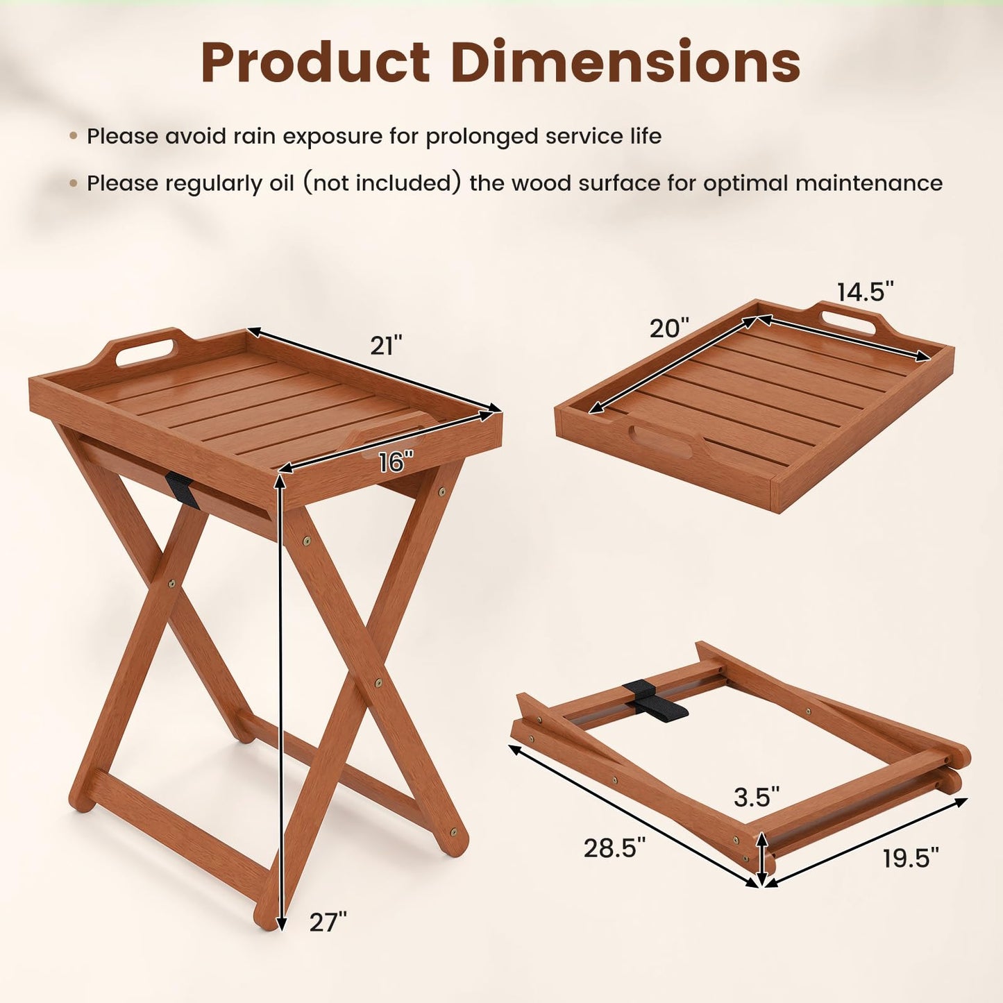 Tangkula Outdoor Wood Tray Table