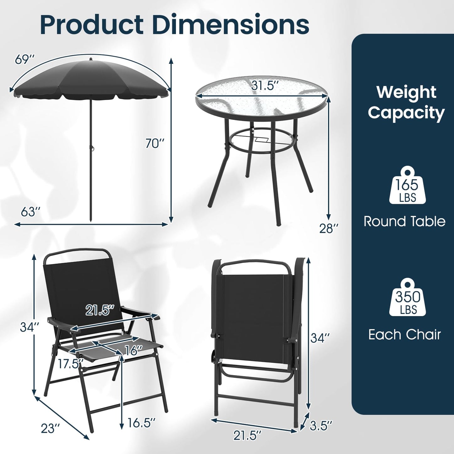 Ensemble de salle à manger Tangkula 6 pièces pour terrasse avec parasol pour jardin