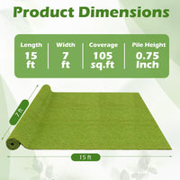Tangkula 15 FT x 7 FT Artificial Turf Rug with 0.75" Pile Height